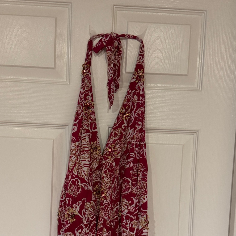 Red Floral Halter Dress